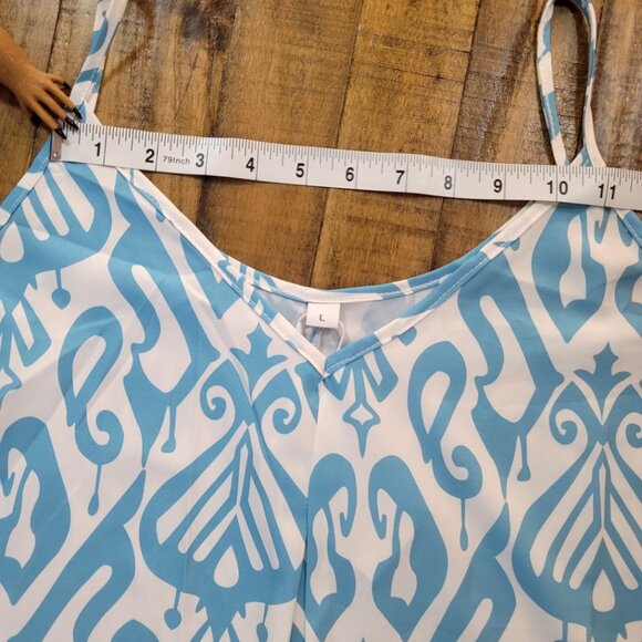 Made with Love NWT V-Neck Maxi Dress Cool Blue and White Design Cover Up… - Picture 8 of 12